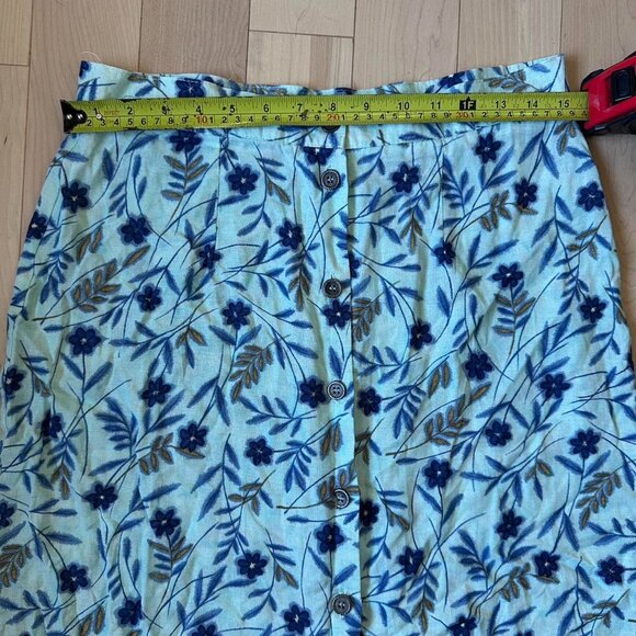 Vintage Floral Midi Skirt – Viscose Linen Blend, Button Front - Picture 6 of 8